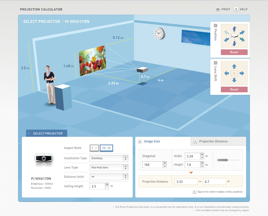 RICOH Projection Calculator