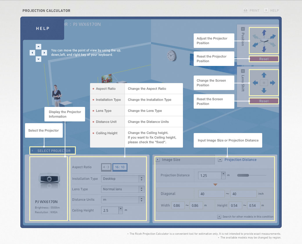 RICOH Projection Calculator